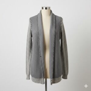 BKE‎ Gray Knit Cardigan Sweater Womens Small Long Sleeve Shawl Collar Stitching